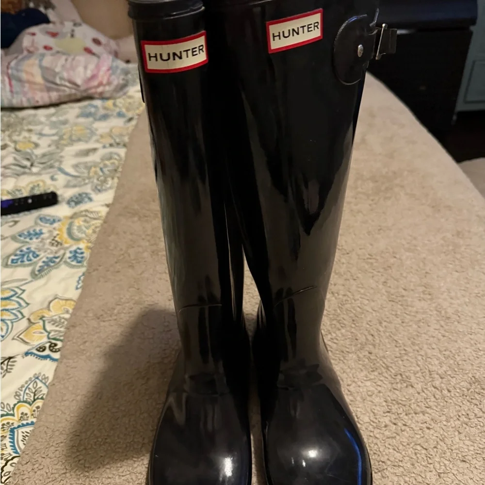 Hunter Glossy Black Tall Boots